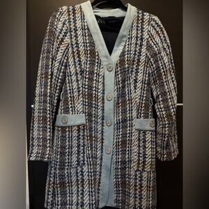 Zara Multicolor Tweed Blazer with Button Details